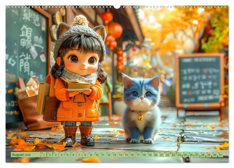 Produktbild: Lina und die Katzen - Magische Abenteuer in niedlichen Szenen (hochwertiger Premium Wandkalender 2026 DIN A2 quer), Kunstdruck in Hochglanz