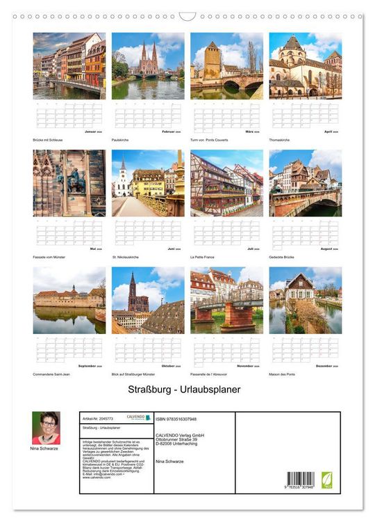 Produktbild: Stra&szlig;burg - Urlaubsplaner (Wandkalender 2026 DIN A2 hoch), CALVENDO Monatskalender