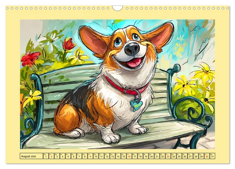 Produktbild: Lustige Corgis. Niedliche Cartoons von gl&uuml;cklichen Hunden (Wandkalender 2026 DIN A3 quer), CALVENDO Monatskalender