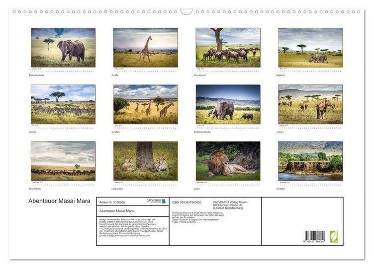 Produktbild: Abenteuer Masai Mara (Wandkalender 2026 DIN A2 quer), CALVENDO Monatskalender