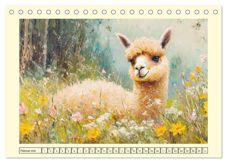 Produktbild: Alpakas. Entz&uuml;ckende Paintings in duftigen Farben (Tischkalender 2026 DIN A5 quer), CALVENDO Monatskalender