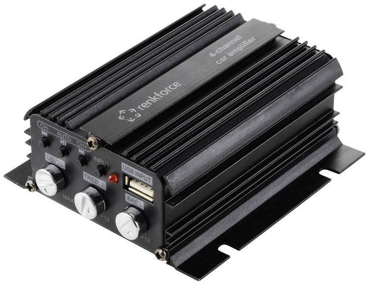 Produktbild: Renkforce RF-CMP-204 4-Kanal Endstufe 200 W Bluetooth&reg;-/USB-Audiowiedergabe, Lautst&auml;rke-/Bass-/H&ouml;hen-Regelung