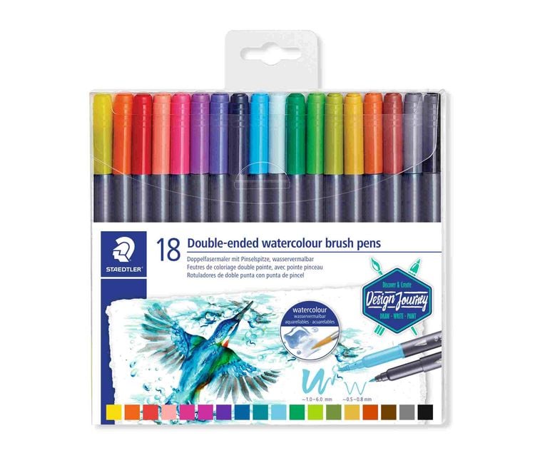 Produktbild: STAEDTLER Schreib- und Zeichbedarf 3001 Doppelfasermaler mit Pinselspitze, wasservermalbar, 18er Set