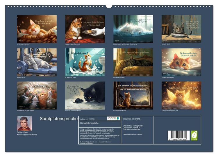 Produktbild: Samtpfotenspr&uuml;che (hochwertiger Premium Wandkalender 2026 DIN A2 quer), Kunstdruck in Hochglanz