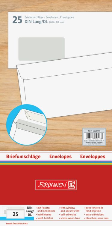 Produktbild: Brunnen Briefumschlag DIN Lang Fenster HK