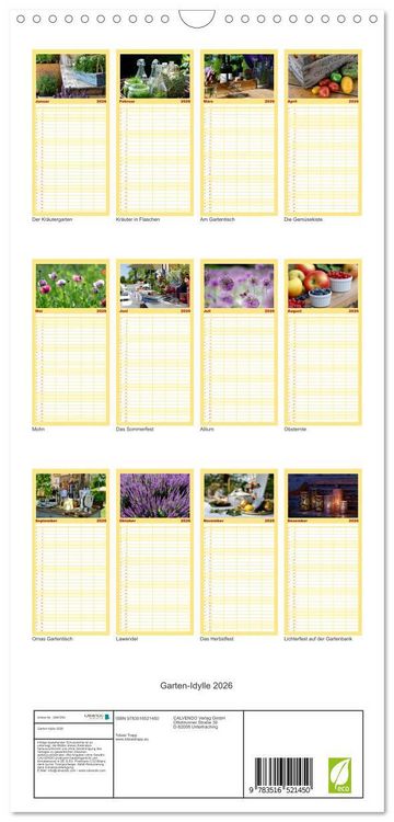 Produktbild: Familienplaner 2026 - Garten-Idylle 2026 mit 5 Spalten (Wandkalender, 21 x 45 cm) CALVENDO