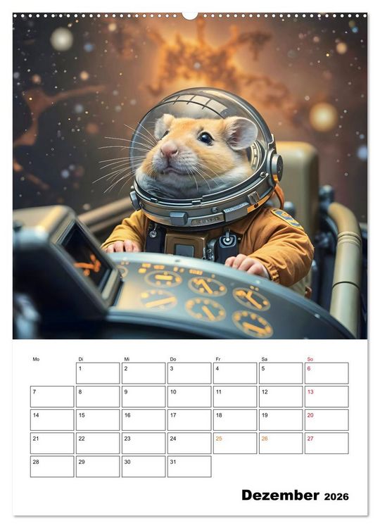 Produktbild: Space Hamster - Mit KI Hamster Astronauten im Weltall (Wandkalender 2026 DIN A2 hoch), CALVENDO Monatskalender