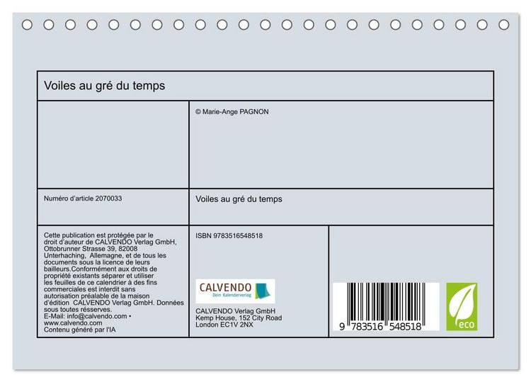 Produktbild: Voiles au gr&eacute; du temps (Calendrier de bureau 2026 DIN A5 vertical), CALVENDO calendrier mensuel