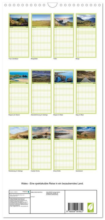 Produktbild: Familienplaner 2026 - Wales - Eine spektakul&auml;re Reise in ein bezauberndes Land. mit 5 Spalten (Wandkalender, 21 x 45 cm) CALVENDO