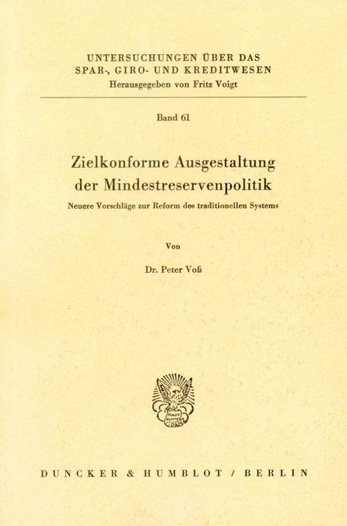 Produktbild: Zielkonforme Ausgestaltung der Mindestreservenpolitik.