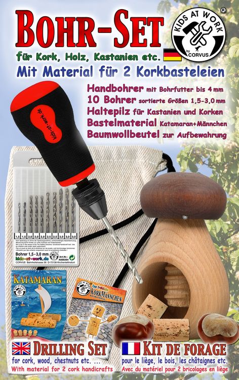 Produktbild: Corvus A600107 - Kids at work, Bohr-Set f&uuml;r Kork, Holz und Kastanien, Bastelset
