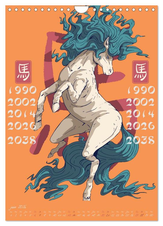 Produktbild: Signes du zodiaque chinois (Calendrier mural 2026 DIN A4 horizontal), CALVENDO calendrier mensuel