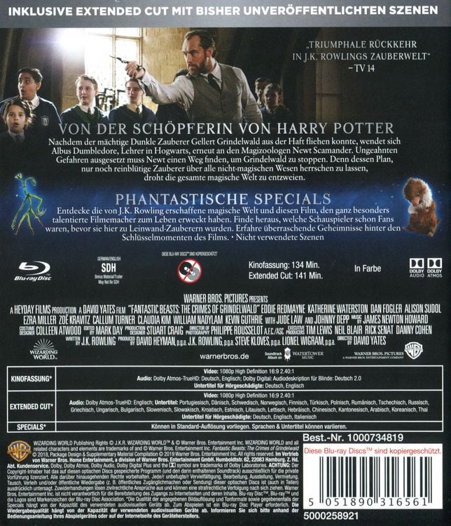 Produktbild: Phantastische Tierwesen - Grindelwalds Verbrechen (inkl. Extended Cut)