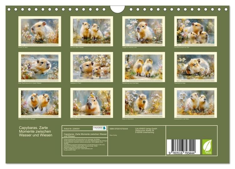 Produktbild: Capybaras. Zarte Momente zwischen Wasser und Wiesen (Wandkalender 2027 DIN A4 quer), CALVENDO Monatskalender