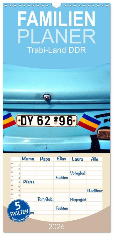 Produktbild: Familienplaner 2026 - Trabi-Land DDR mit 5 Spalten (Wandkalender, 21 x 45 cm) CALVENDO