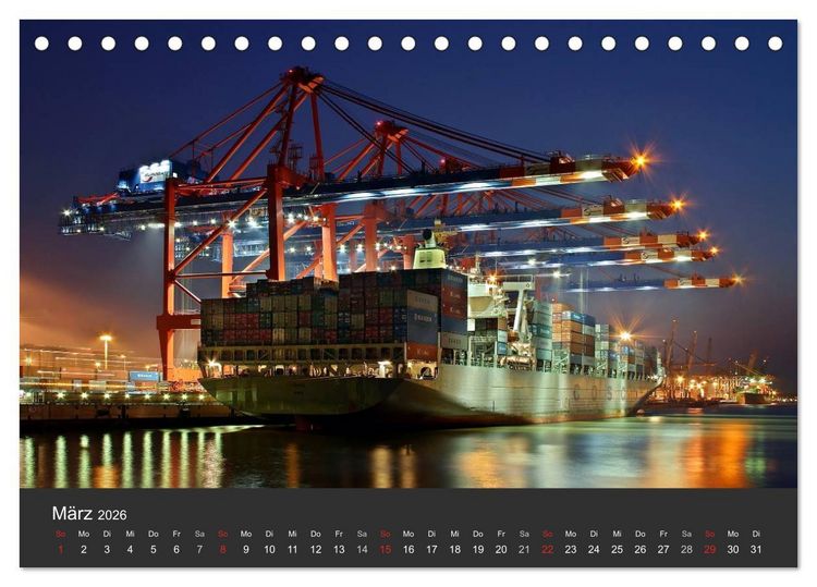 Produktbild: Hamburger Hafen bei Nacht (Tischkalender 2026 DIN A5 quer), CALVENDO Monatskalender