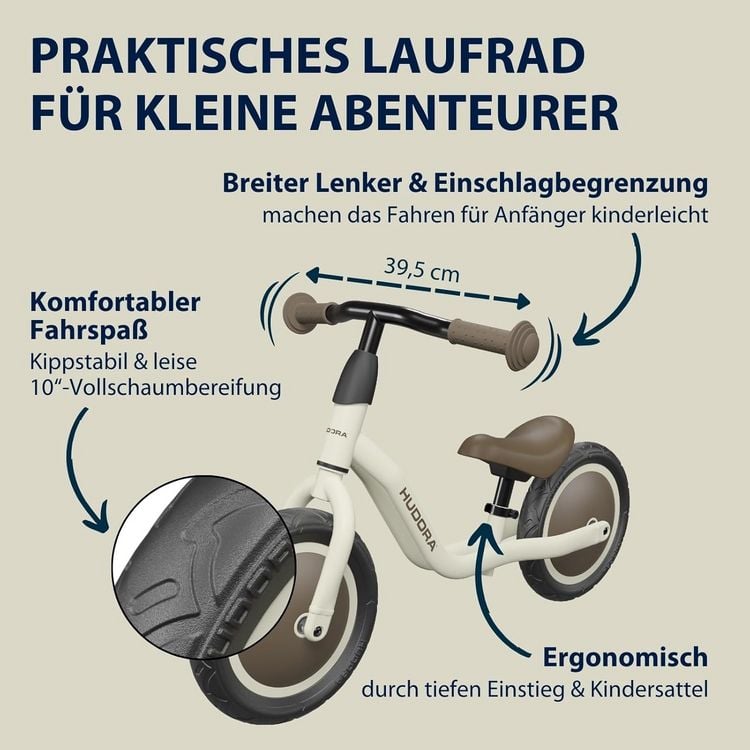 Produktbild: HUDORA 10920 - Laufrad Cruisy 10 mocha, für Kinder von 73-100 cm, Sitzhöhe: 24-31,5 cm