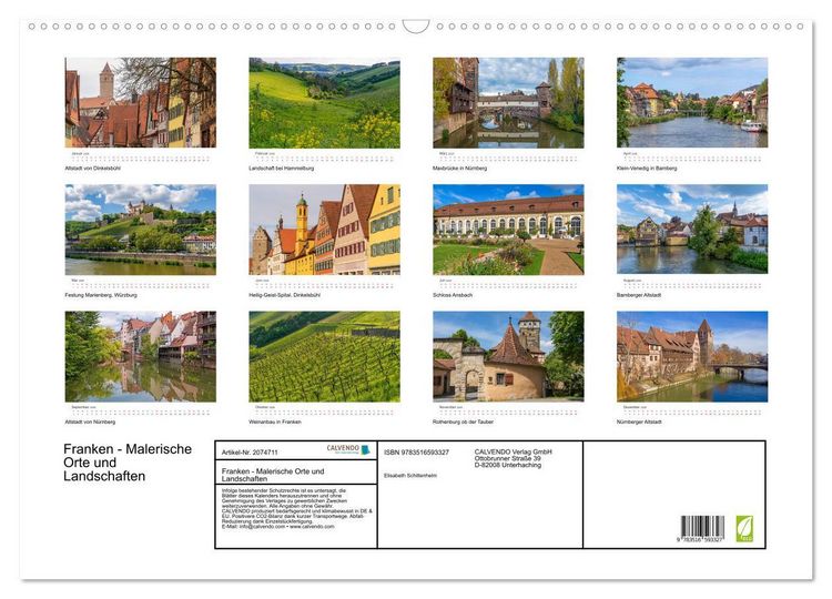Produktbild: Franken - Malerische Orte und Landschaften (Wandkalender 2026 DIN A2 quer), CALVENDO Monatskalender