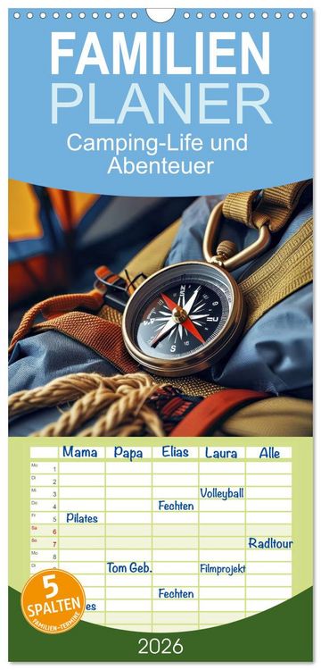Produktbild: Familienplaner 2026 - Camping-Life und Abenteuer mit 5 Spalten (Wandkalender, 21 x 45 cm) CALVENDO