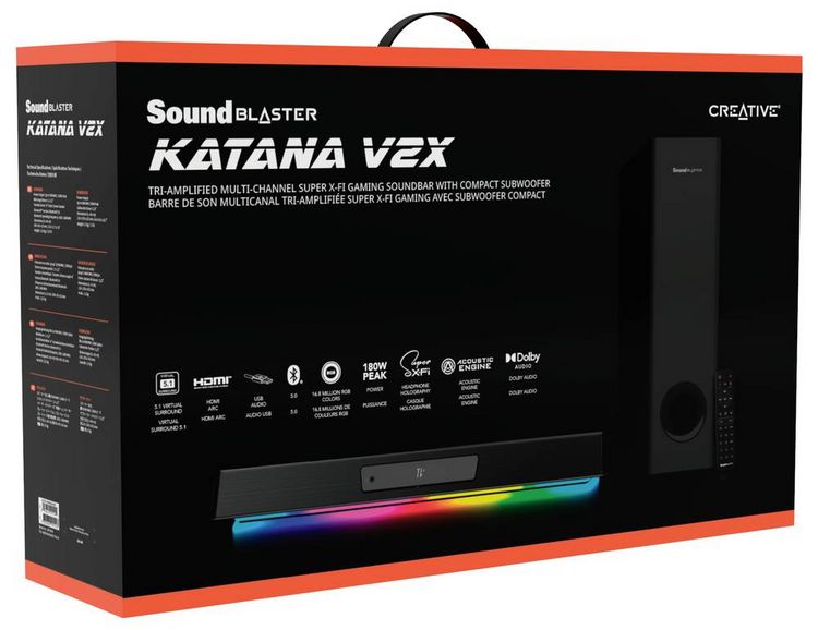 Produktbild: CREATIVE Sound Blaster Katana V2X, 2.1 Soundbar, HDMI ARC, USB Audio, SXFI, Optical-In