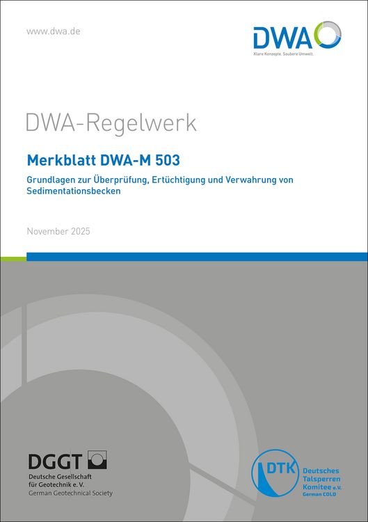 Produktbild: Merkblatt DWA-M 503 Grundlagen zur &Uuml;berpr&uuml;fung, Ert&uuml;chtigung und Verwahrung von Sedimentationsbecken