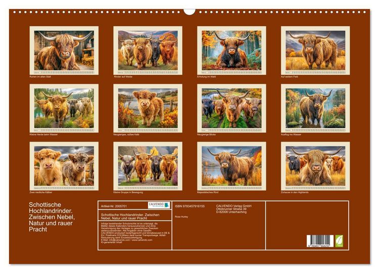 Produktbild: Schottische Hochlandrinder. Zwischen Nebel, Natur und rauer Pracht (Wandkalender 2026 DIN A2 quer), CALVENDO Monatskalender