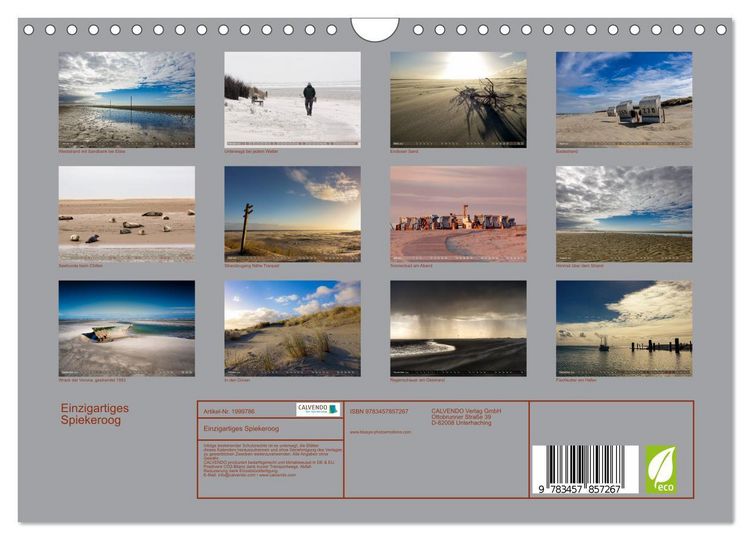 Produktbild: Einzigartiges Spiekeroog (Wandkalender 2026 DIN A4 quer), CALVENDO Monatskalender