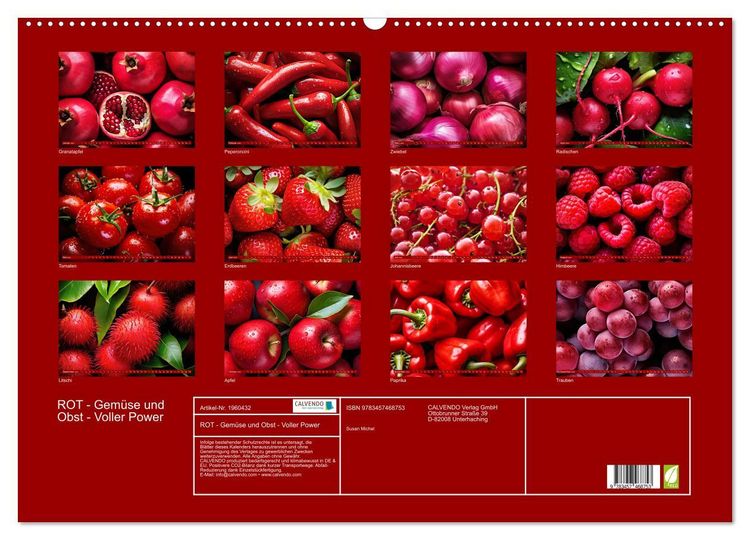Produktbild: ROT - Gem&uuml;se und Obst - Voller Power (Wandkalender 2026 DIN A2 quer), CALVENDO Monatskalender
