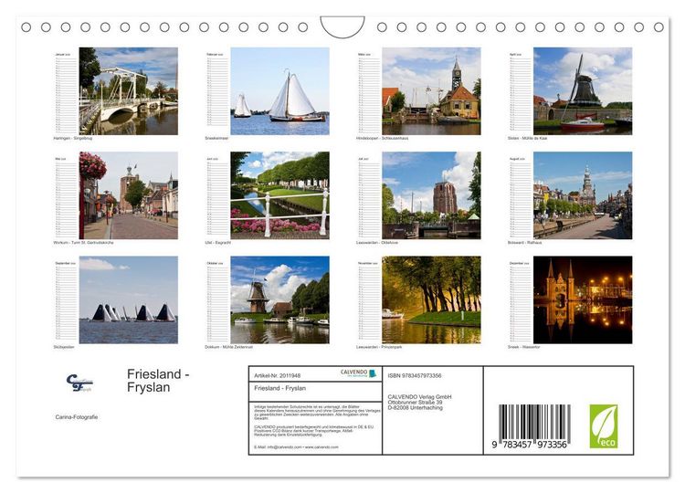 Produktbild: Friesland - Fryslan (Wandkalender 2026 DIN A4 quer), CALVENDO Monatskalender