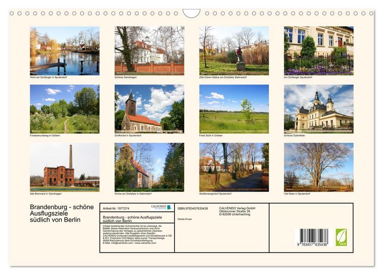 Produktbild: Brandenburg - sch&ouml;ne Ausflugsziele s&uuml;dlich von Berlin (Wandkalender 2026 DIN A3 quer), CALVENDO Monatskalender