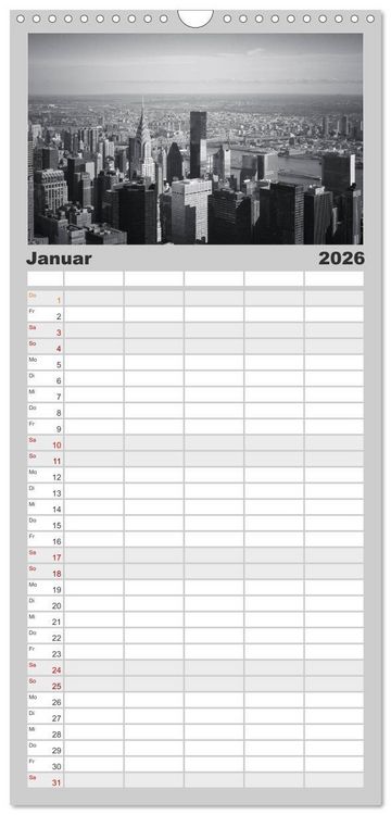 Produktbild: Familienplaner 2026 - New York in schwarz weiss mit 5 Spalten (Wandkalender, 21 x 45 cm) CALVENDO