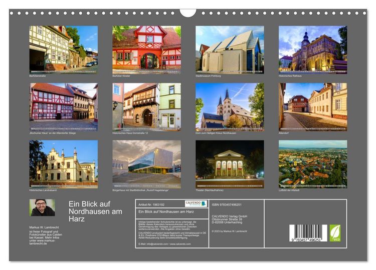 Produktbild: Ein Blick auf Nordhausen am Harz (Wandkalender 2026 DIN A3 quer), CALVENDO Monatskalender