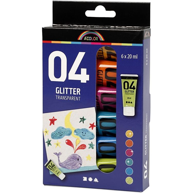Produktbild: Creativ Company Glitter-Acrylfarbe, sortierte Farben, 6x20 ml