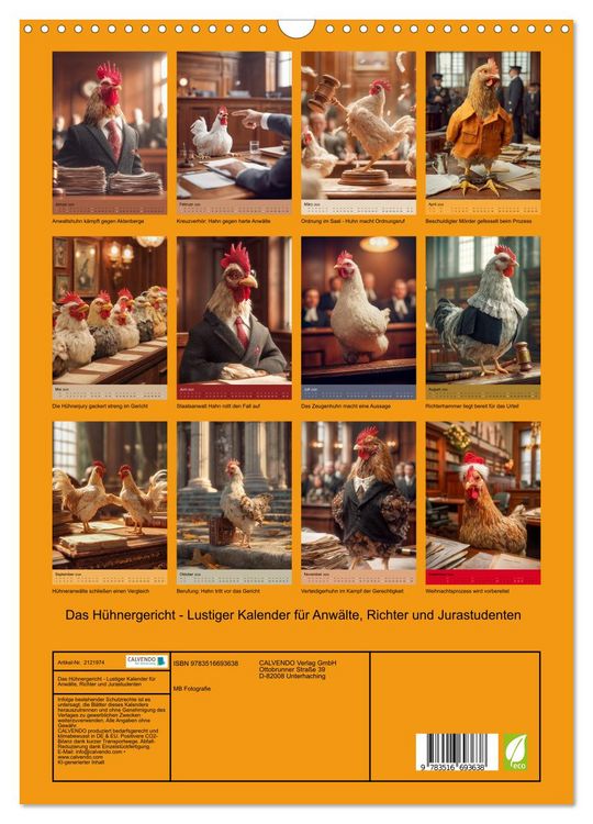 Produktbild: Das H&uuml;hnergericht - Lustiger Kalender f&uuml;r Anw&auml;lte, Richter und Jurastudenten (Wandkalender 2026 DIN A3 hoch), CALVENDO Monatskalender