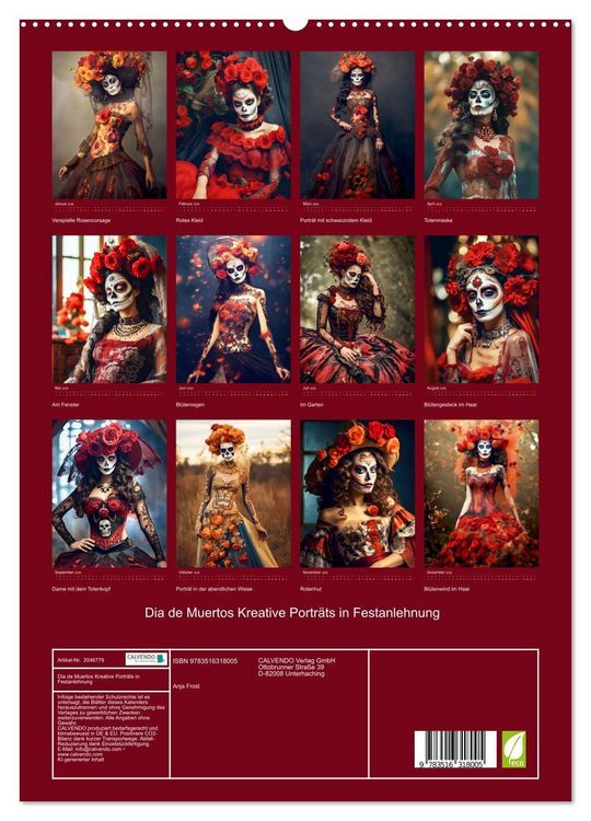 Produktbild: Dia de Muertos Kreative Portr&auml;ts in Festanlehnung (hochwertiger Premium Wandkalender 2026 DIN A2 hoch), Kunstdruck in Hochglanz