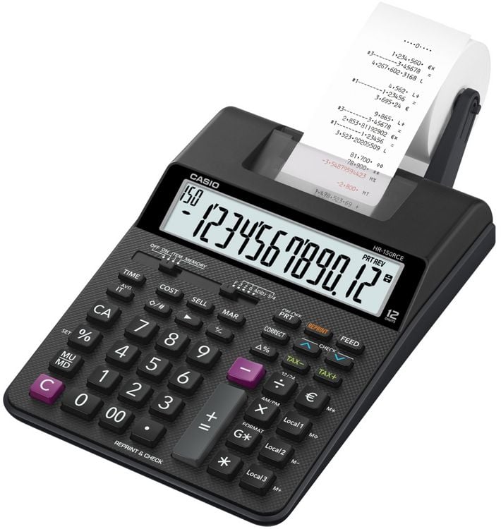 Produktbild: CASIO Druckender Tischrechner HR-150 RCE, 2-Farbdruck, Nachtr&auml;glicher Druck, Gesamtsummen-Speicher