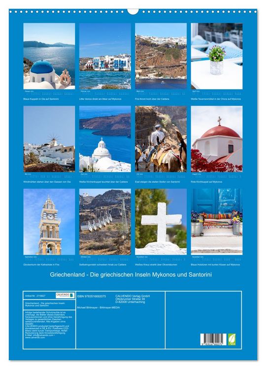Produktbild: Griechenland - Die griechischen Inseln Mykonos und Santorini (Wandkalender 2026 DIN A2 hoch), CALVENDO Monatskalender