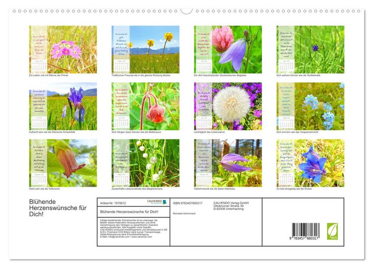 Produktbild: Bl&uuml;hende Herzensw&uuml;nsche f&uuml;r Dich! (hochwertiger Premium Wandkalender 2026 DIN A2 quer), Kunstdruck in Hochglanz