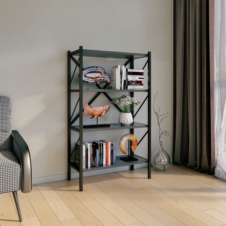 Produktbild: Holz Metall Stand Regal B&uuml;ro B&uuml;cher Insasi 4fach