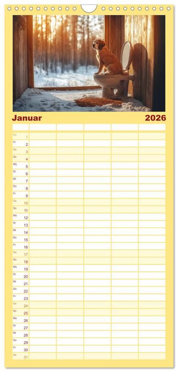 Produktbild: Familienplaner 2026 - Sitz, Platz, Sp&uuml;l - Hunde auf dem Thron mit 5 Spalten (Wandkalender, 21 x 45 cm) CALVENDO