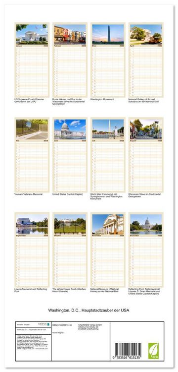 Produktbild: Familienplaner 2026 - Washington, D.C., Hauptstadtzauber der USA mit 5 Spalten (Wandkalender, 21 x 45 cm) CALVENDO