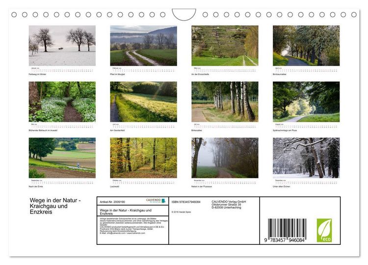 Produktbild: Wege in der Natur - Kraichgau und Enzkreis (Wandkalender 2026 DIN A4 quer), CALVENDO Monatskalender