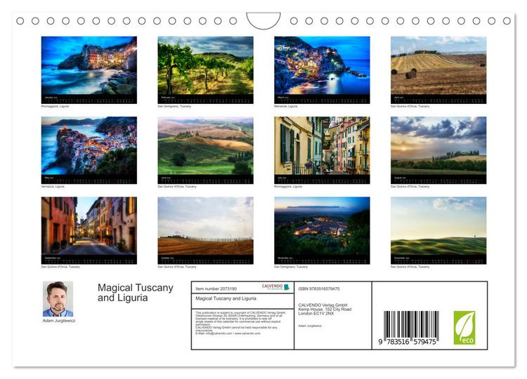 Produktbild: Magical Tuscany and Liguria (Wall Calendar 2026 DIN A4 landscape), CALVENDO 12 Month Wall Calendar