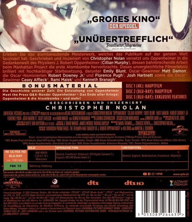 Oppenheimer (4K Ultra HD) (+ Blu-ray) ( + Bonus-Blu-ray)