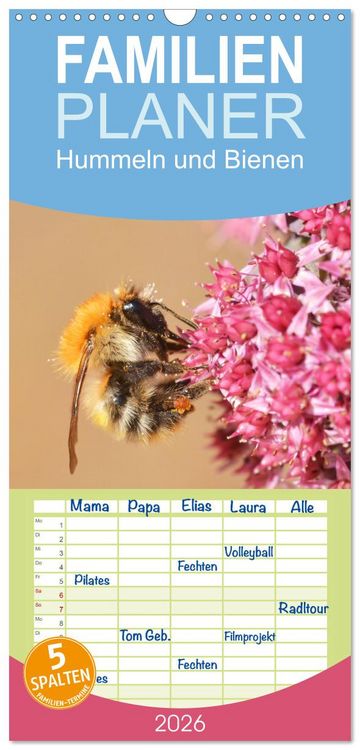 Produktbild: Familienplaner 2026 - Hummeln und Bienen mit 5 Spalten (Wandkalender, 21 x 45 cm) CALVENDO