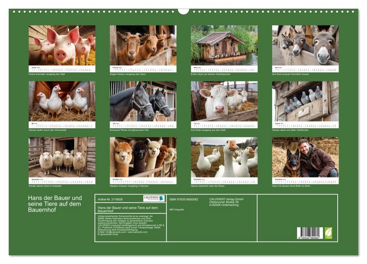 Produktbild: Hans der Bauer und seine Tiere auf dem Bauernhof (Wandkalender 2026 DIN A2 quer), CALVENDO Monatskalender
