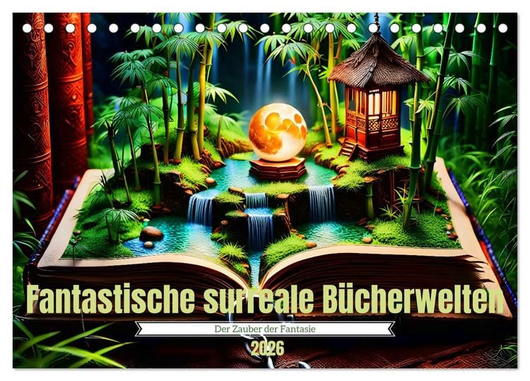 Produktbild: Fantastische surreale B&uuml;cherwelten (Tischkalender 2026 DIN A5 quer), CALVENDO Monatskalender