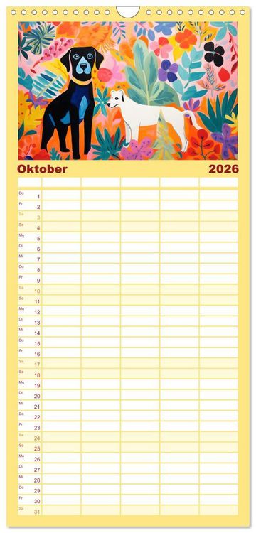 Produktbild: Familienplaner 2026 - Hunde Kunstwerke - Hunde im Stil des Fauvismus k&uuml;nstlerisch gestaltet mit 5 Spalten (Wandkalender, 21 x 45 cm) CALVENDO