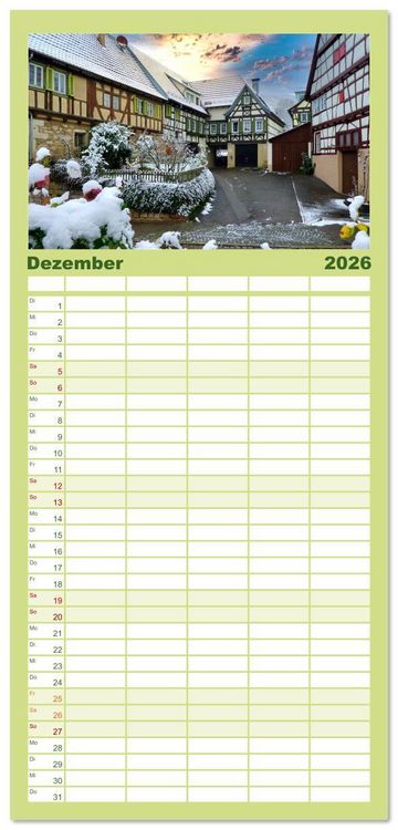 Produktbild: Familienplaner 2026 - Willkommen im L&auml;ndle mit 5 Spalten (Wandkalender, 21 x 45 cm) CALVENDO