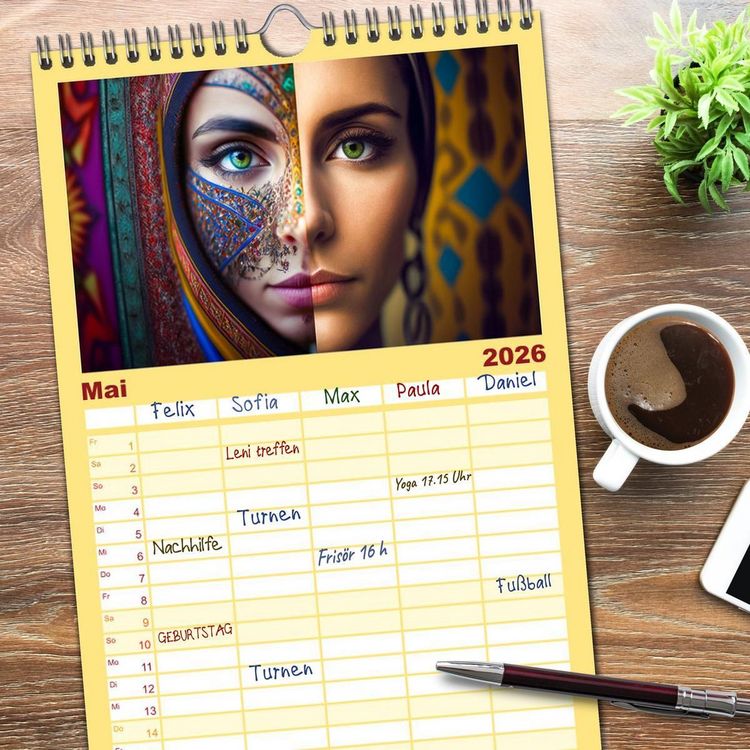 Produktbild: Familienplaner 2026 - Die Menschen sind bunt mit 5 Spalten (Wandkalender, 21 x 45 cm) CALVENDO
